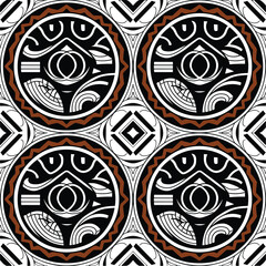 Bold Tribal Circular Seamless Pattern with Black, White, and Brown Colors