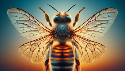 Close Up of a Beevs Wings Transparent veined wings of a bee magn
