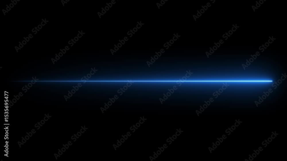 Poster horizontal neon line animation moving from right to left on black screen. straight neon laser line c