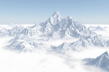 White snowy mountain range above clouds