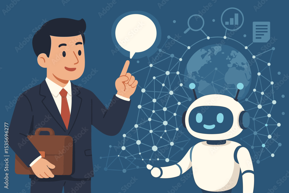 Aufkleber ai business assistant concept. businessman and robot collaboration. artificial intelligence technolo