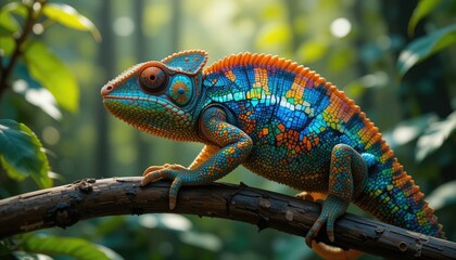 Obraz premium Vibrant chameleon on forest branch