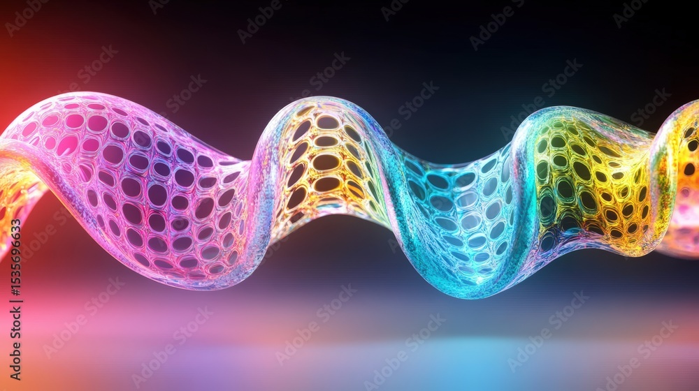 Poster vibrant colorful abstract wave pattern with perforated mesh design in bright neon shades for creativ