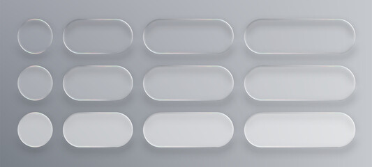 Plakat Many white liquid glass vector buttons in different shapes. UI interface element with blur effect. Modern web design. 