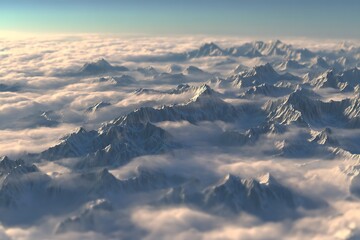 Obraz premium Mountains piercing through thick clouds aerial view