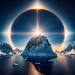 A sun dog crowns an Antarctic nunatak double halo refracting thr