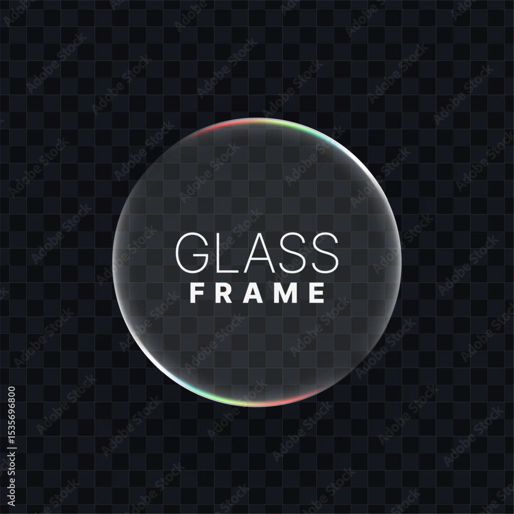 Aufkleber Liquid glass circle on dark checkered background with colorful edges for web design or modern ui ux graphic interface. Vector graphics.