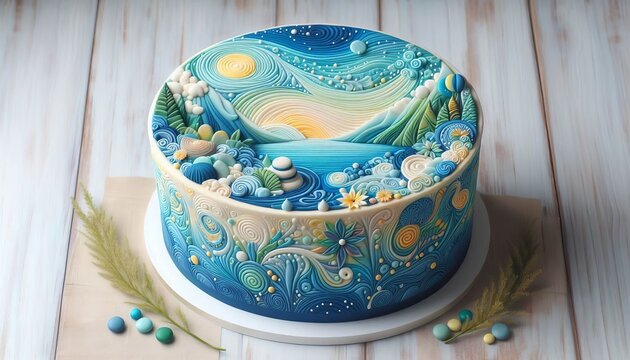 Calm Cake A soothing cake pattern with blue green and yellow ins