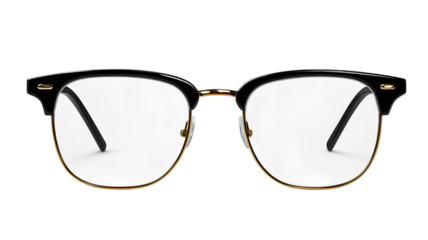 Elegant black and gold eyeglasses stylish eyewear in a studio shot with clear lenses modern eyeglass frames suitable for fashion and design concepts