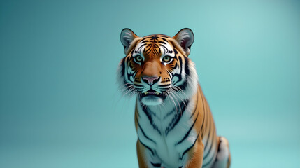 Tiger Portrait with Blue Backdrop
