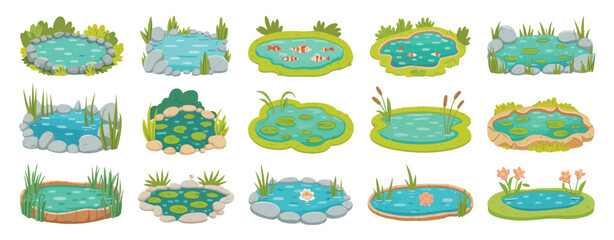 Collection of cartoon pond illustrations