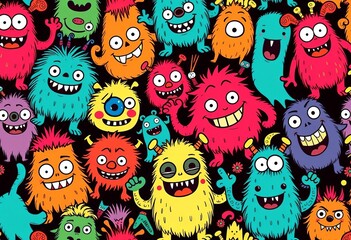 Whimsical Goofy Doodle Monsters Vibrant