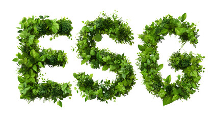 Esg concept with green leaves forming the letters e s and g promoting environmental social and governance initiatives