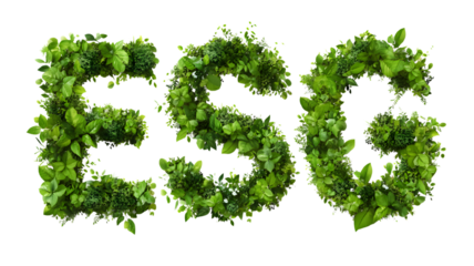Esg concept with green leaves forming the letters e s and g promoting environmental social and governance initiatives