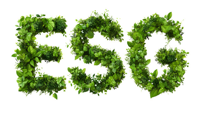 Esg concept with green leaves forming the letters e s and g promoting environmental social and governance initiatives