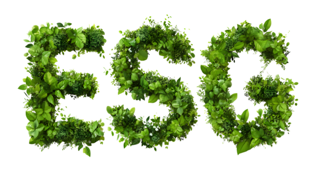 Esg concept with green leaves forming the letters e s and g promoting environmental social and governance initiatives