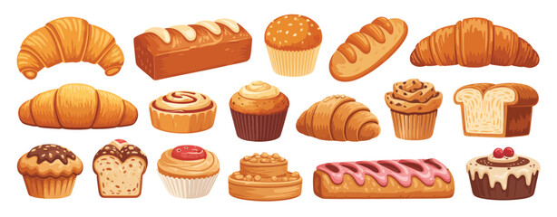 Assorted baked goods breads pastries and cakes