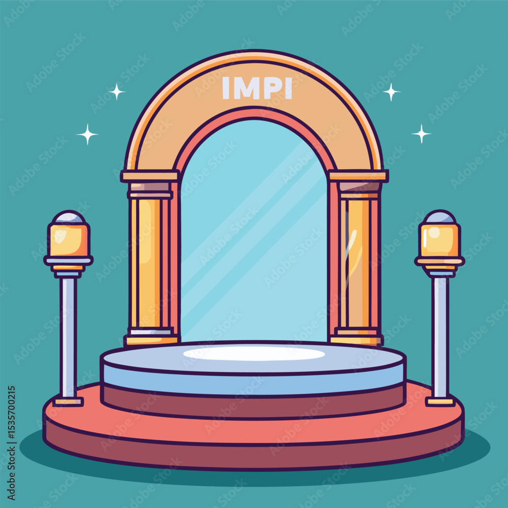 Poster cartoon stage with archway and lights ideal for product display presentation or performance with a t