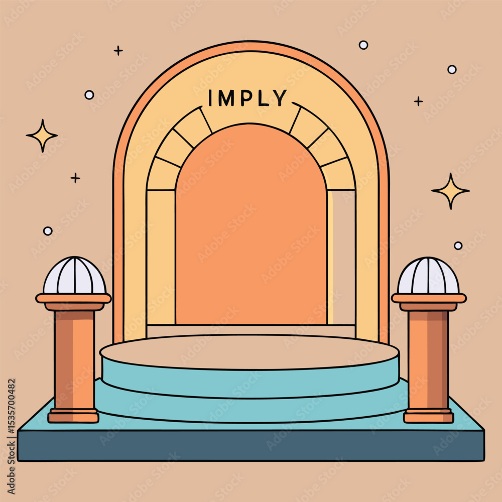 Aufkleber minimalist stage design with arched backdrop and columns featuring the word imply for conceptual pre