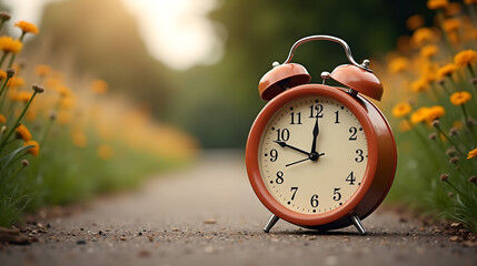 Vintage Alarm Clock at Sunset
