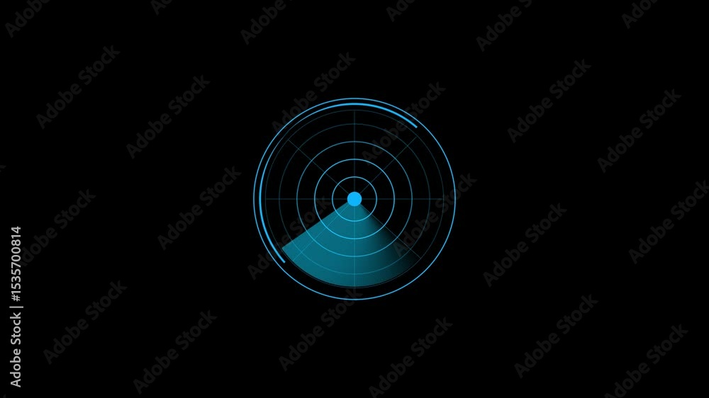 Poster radar display showing scanning process against black background in cyan color. radar screen displayi