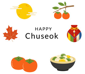 Happy Chuseok Korean Thanksgiving Day Icon Set banner card