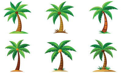 Obraz premium Six Green Palm Trees Tropical Vacation Illustration