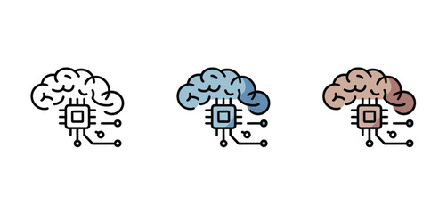 Artificial intelligence brain chip icon set