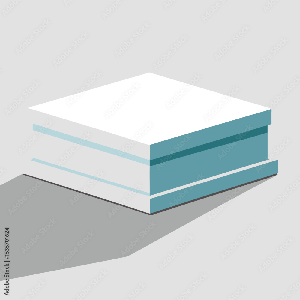Poster isometric illustration of a stacked box with white and blue layers minimalist design with subtle sha