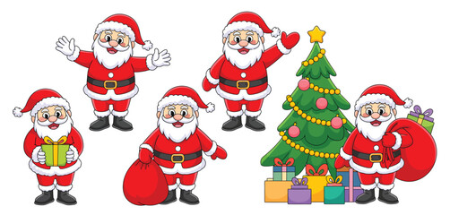 Cartoon santa claus characters christmas set