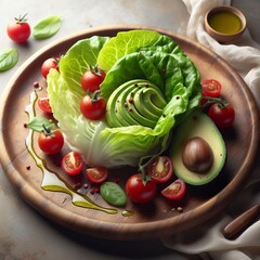 Delicate butter lettuce leaves cradle ruby red cherry tomatoes a