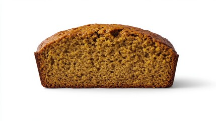 A single serving of banana cake that doesn't contain eggs sits on a white backdrop