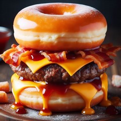 Donut Burger Glazed donuts as the bun beef patty cheese bacon ve