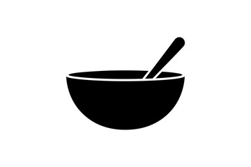 Black bowl with spoon kitchen utensil illustration