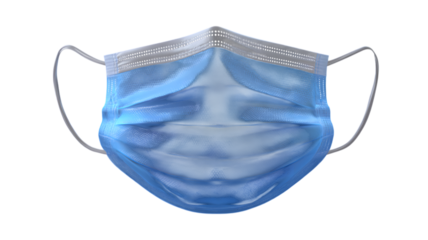 High quality close up isolated surgical face mask on background represents protection against illness and disease for medical and public health professionals.