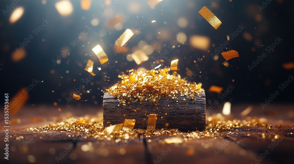 Poster close-up of a lit explosive firework igniting and exploding with bright sparks and golden fragments