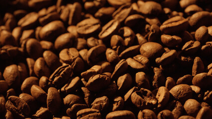 Roasted coffee beans forming a textured brown