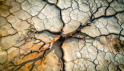 global warming; dry tree branch, desert landscape