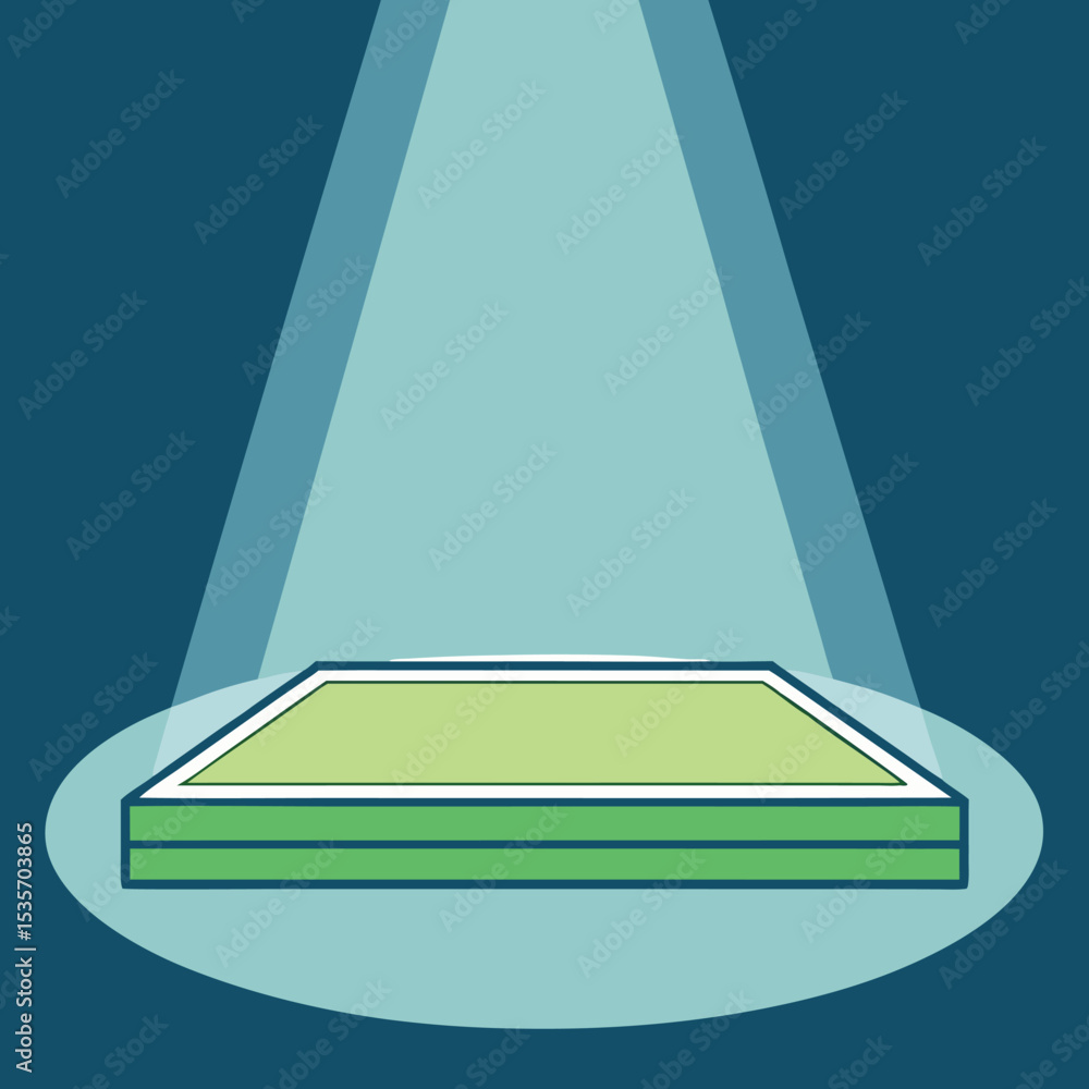 Poster minimalist product display podium with spotlight green platform and blue background for showcasing p