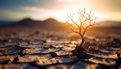 global warming; dry tree branch, desert landscape