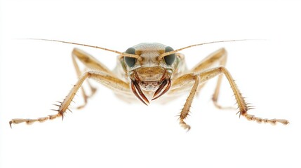 The stink bug is captured in a side view, highlighting its textured body and wings against a clean white setting