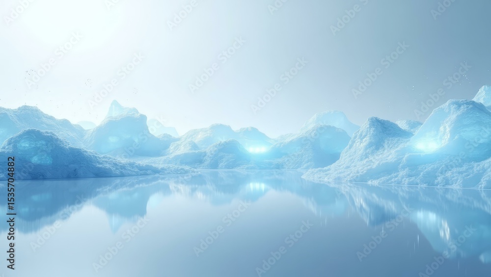 Poster clean minimalist image of locked digital flow in ice for it presentations and cloud storage visuals.