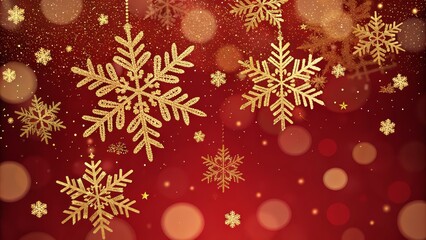 Gold Glitter Snowflakes on Red Bokeh Background Festive Christmas Design, Christmas, Holiday