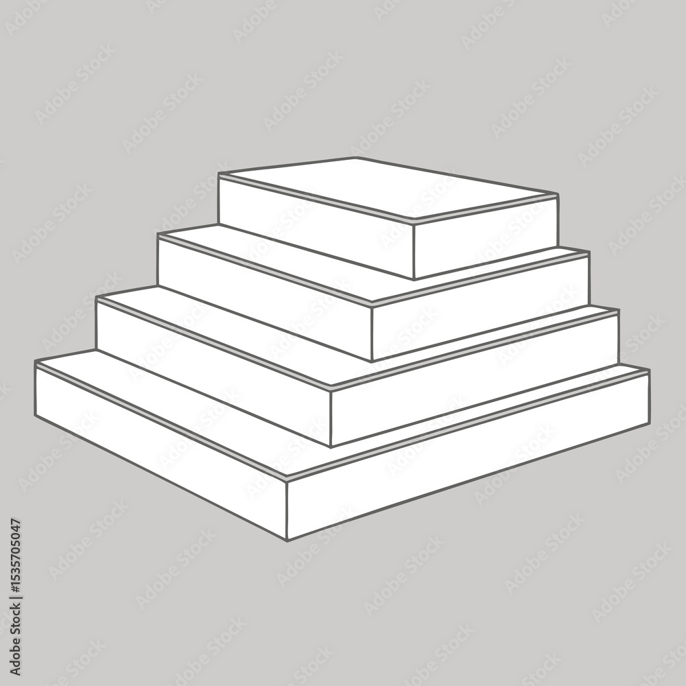 Poster simple five layered pyramid platform with gray outline on a light gray background perfect for produc