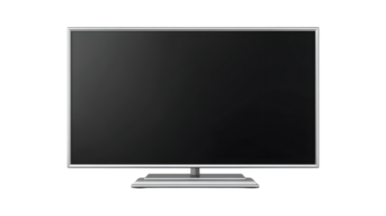 Modern flat screen television isolated on white background displays a blank black screen perfect for mockups and presentations