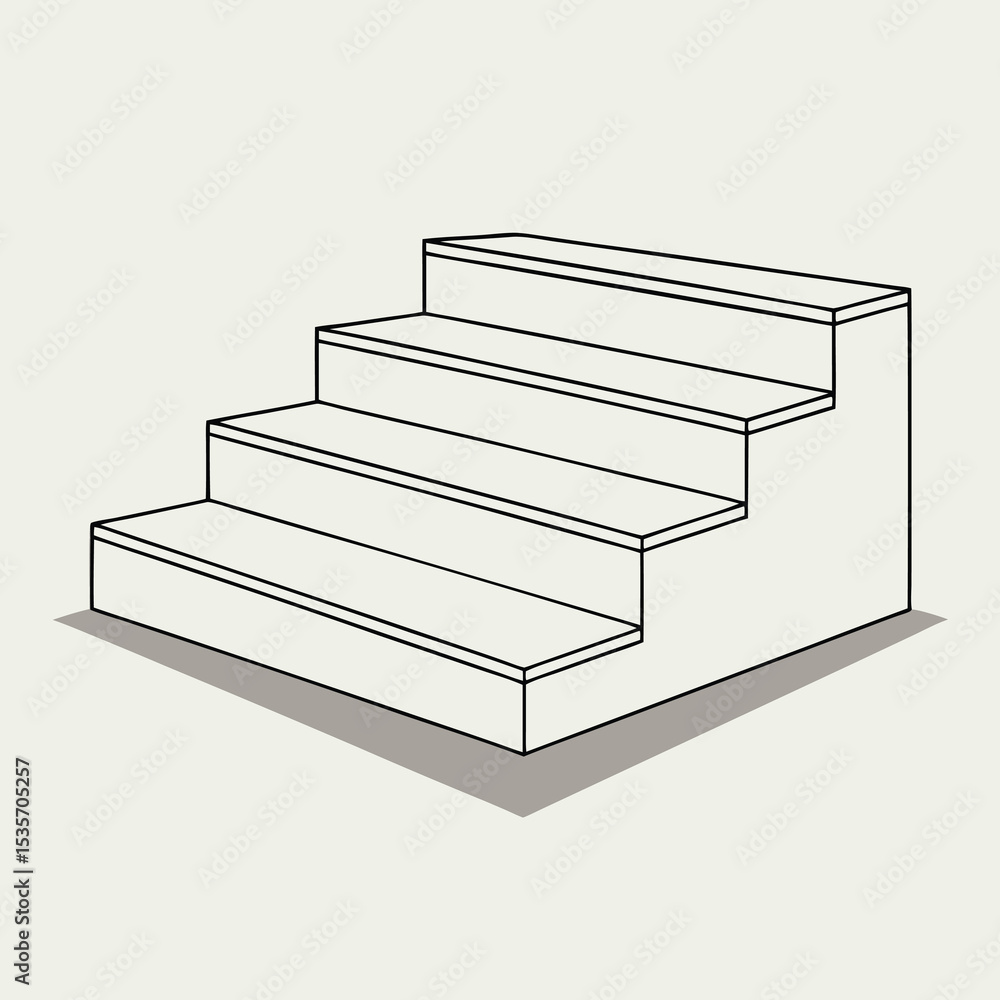 Aufkleber minimalist illustration of a simple three step staircase with a clean outline and soft shadow on a l