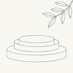 Minimalist Three Tiered Product Display Podium with a Branch of Leaves in the Corner for a Natural and Elegant Presentation Concept