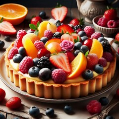 Fruit Tart A buttery crust filled with custard and topped with f
