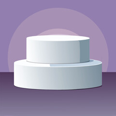 Two Tiered White Round Product Display Podium on a Purple Background Ideal for Showcasing Cosmetic Products or Other Items in a Clean Minimalist