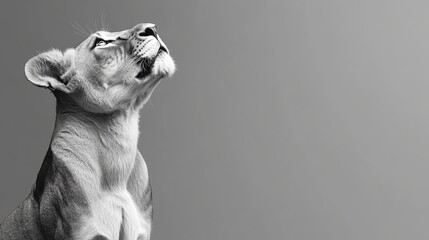 A lion in its adulthood, boasting a majestic mane, poses confidently in front of a plain white background